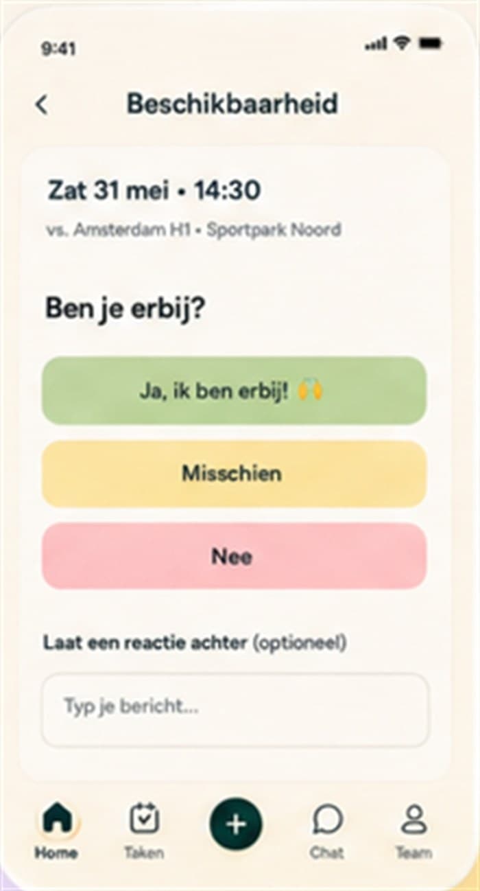 Beschikbaarheid doorgeven voor een wedstrijd met Ja, Misschien of Nee